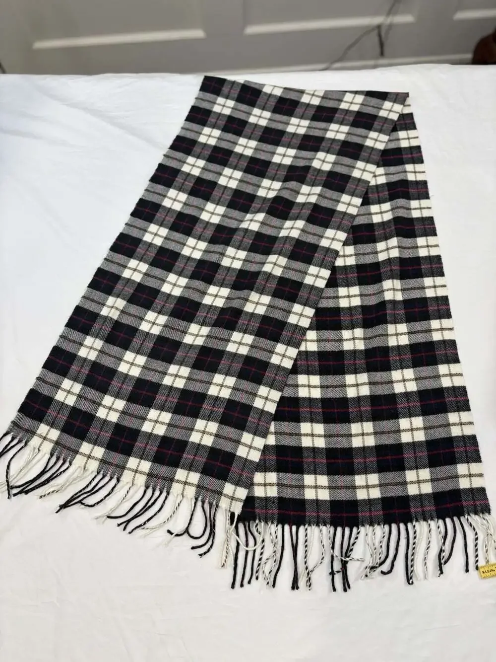 Lands' End Women's Soft Warm Scarf Blue Beige Pink Plaid Fringe 72